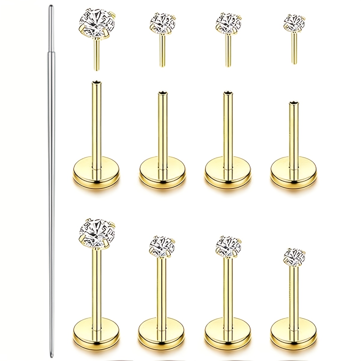 9pcs 304 Stainless Steel Flat Back Earrings and Nose Rings Set